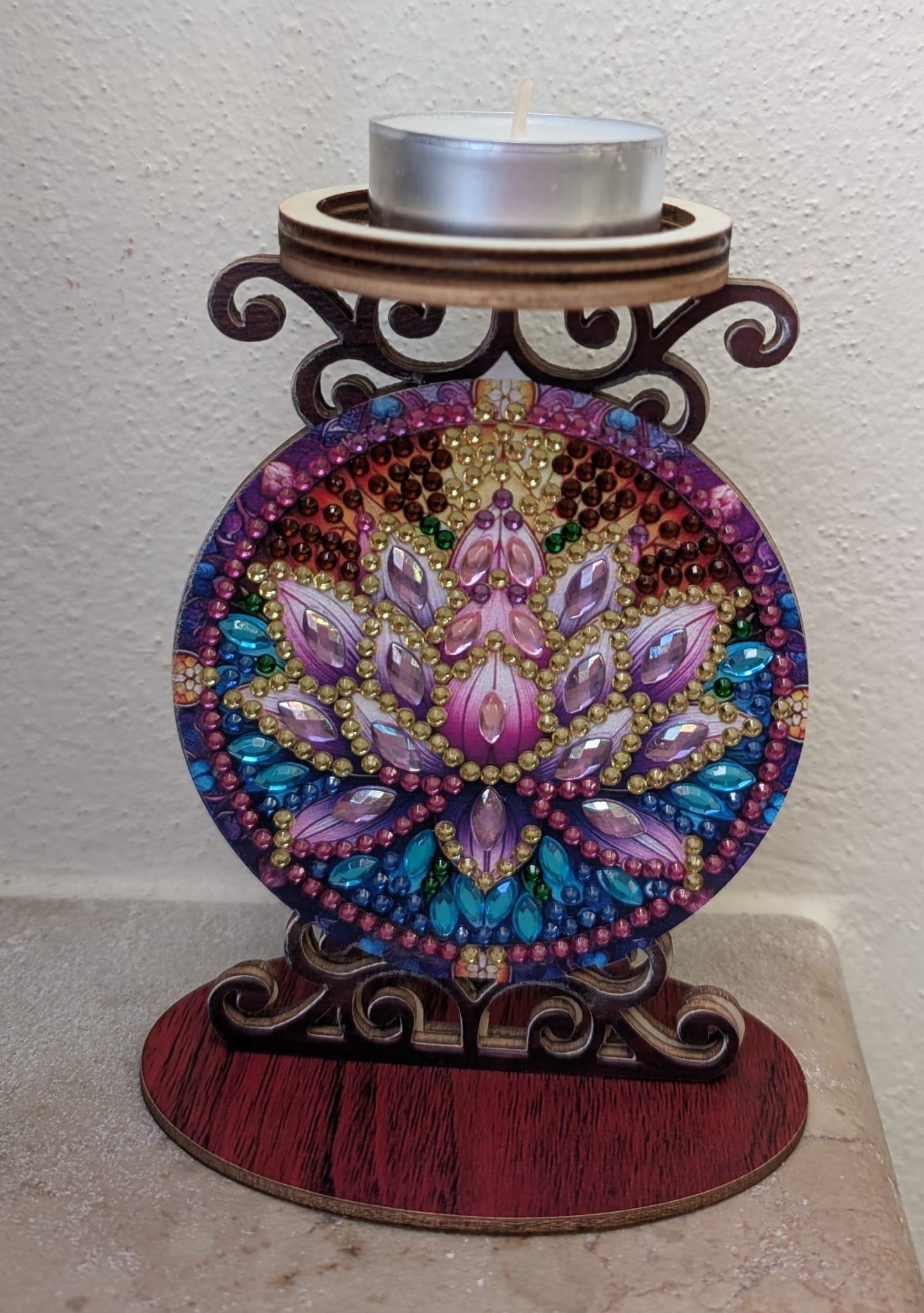 Portacandela Artigianale in Legno con Diamond Painting