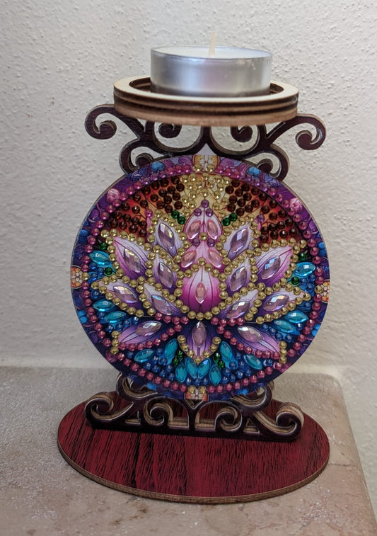 Portacandela Artigianale in Legno con Diamond Painting