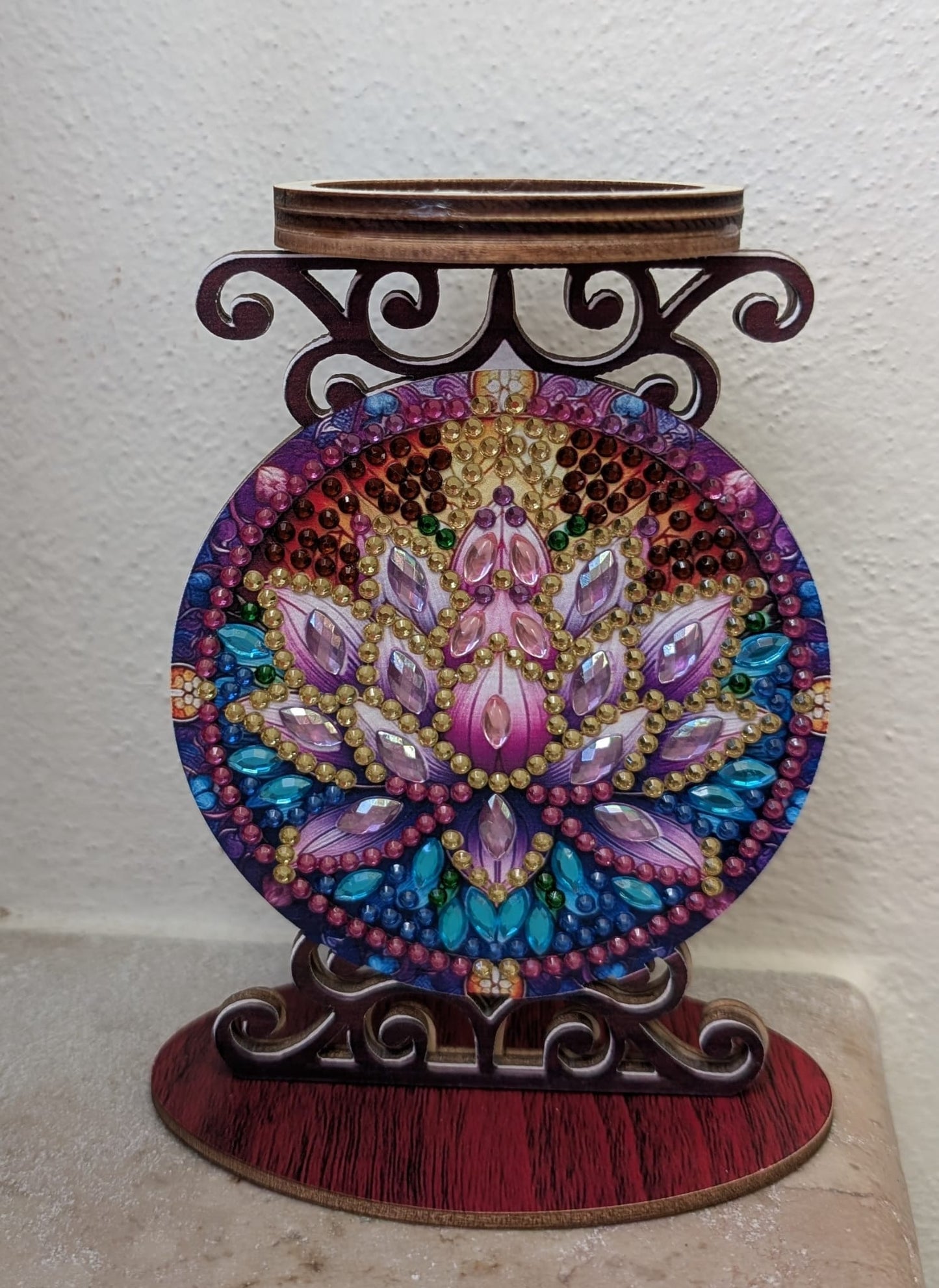 Portacandela Artigianale in Legno con Diamond Painting